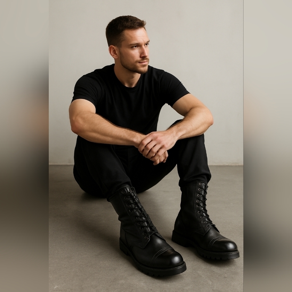 Corcoran 1525 Men's 8D Black Leather Combat Jump Boots Made in USA Vibram Sole